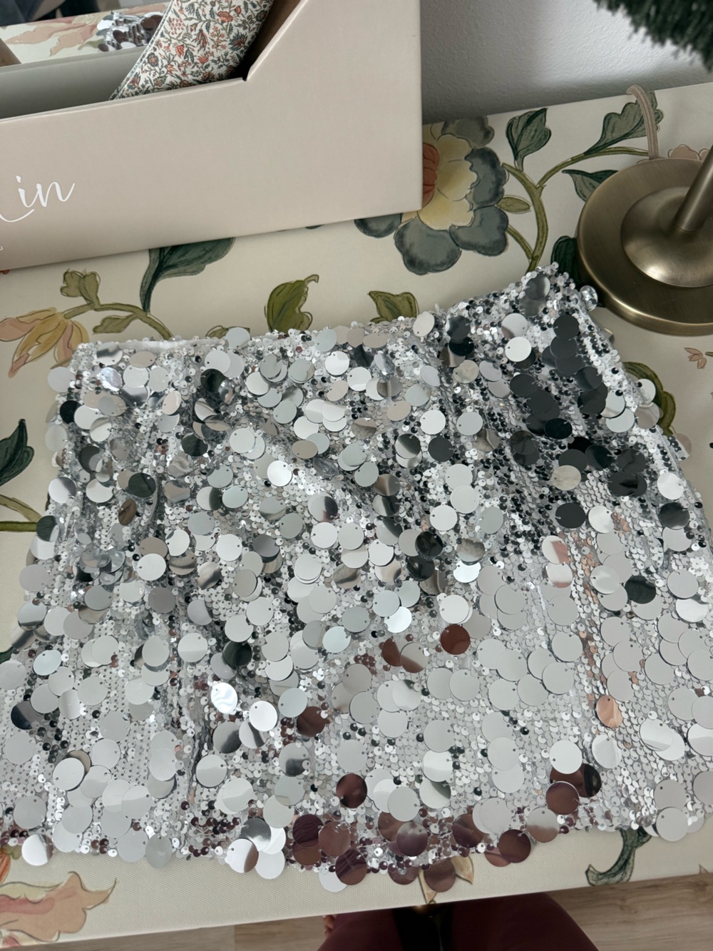 White Fox Boutique Silver Sequin Mini Skirt